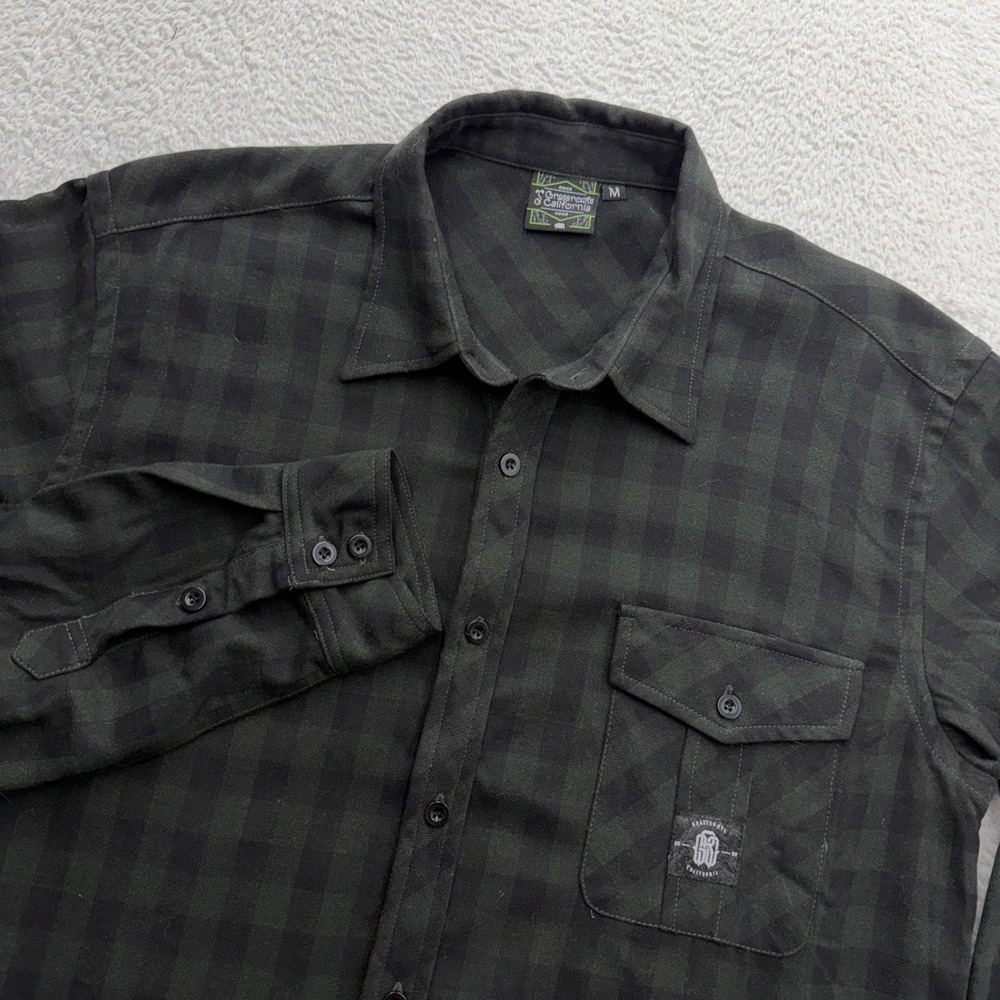 Grassroots California Mens Green Black Buffalo Plaid Wool Button‎ Down Shirt M